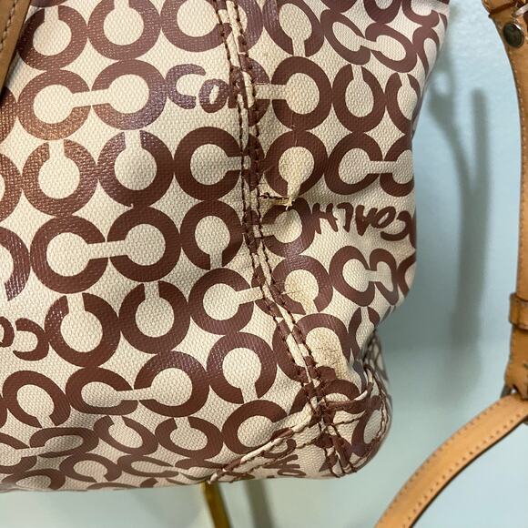 COACH Womens Satchel Shoulder Handbag Purse Signature Coated Canvas Brown Tan - Picture 8 of 16